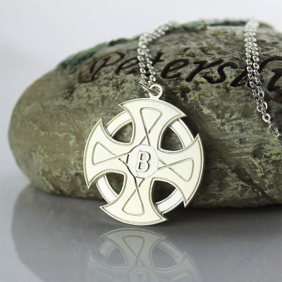 Engraved Celtic Cross Necklace Silver - All Birthstone™