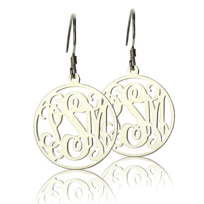 Circle Monogrammed Initial Earrings Sterling Silver - All Birthstone™