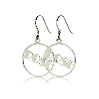 Sterling Silver Broadway Font Circle Name Earrings - All Birthstone™