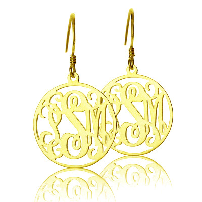 Circle Monogram Initial Earrings In Gold - All Birthstone™