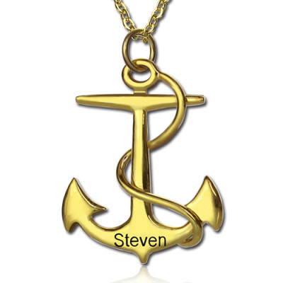 Anchor Necklace Charms Engraved Your Name 18ct Gold Plated Silver - All Birthstone™