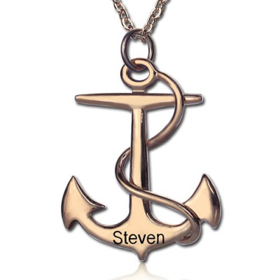 Anchor Necklace Charms Engraved Your Name 18ct Rose Gold Plated Silver - All Birthstone™