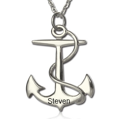 Anchor Necklace Charms Engraved Your Name Silver - All Birthstone™