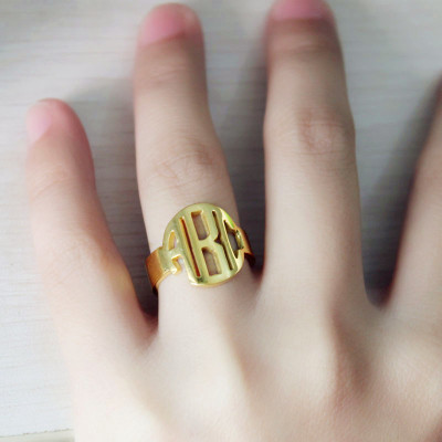18ct Gold Plated Block Monogram Ring - All Birthstone™