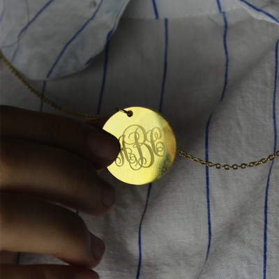 Disc Script Monogram Necklace 18ct Gold Plated - All Birthstone™