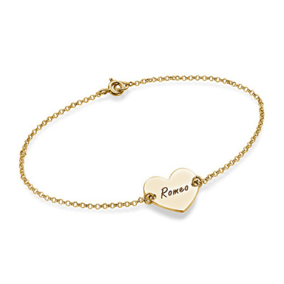 18ct Gold Plated Engraved Couples Heart Bracelet/Anklet - All Birthstone™