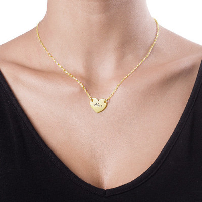 18ct Gold Plated Heart Necklace with Engraving - All Birthstone™