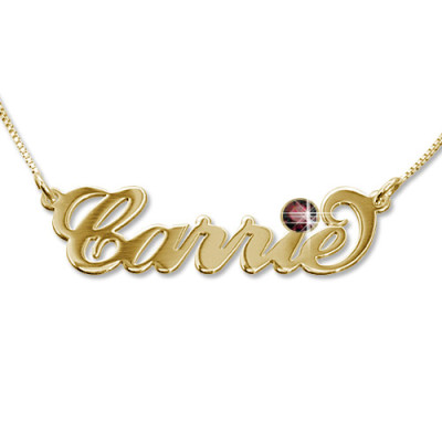 18ct Gold-Plated Carrie Swarovski Name Necklace - All Birthstone™
