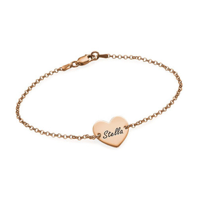 18ct Rose Gold Plated Engraved Heart Couples Bracelet/Anklet - All Birthstone™
