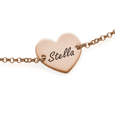 18ct Rose Gold Plated Engraved Heart Couples Bracelet/Anklet - All Birthstone™