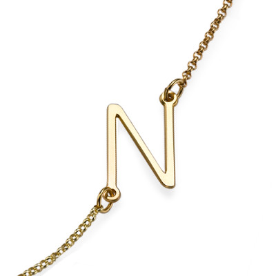 18ct Gold Plated Sideways Initial Necklace - All Birthstone™