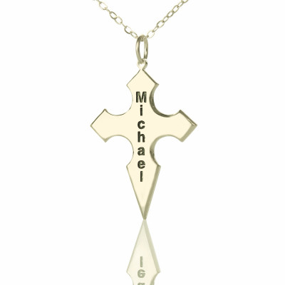 Silver Conical Shape Cross Name Necklace - All Birthstone™
