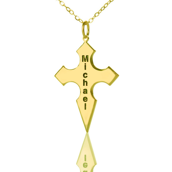 Gold Plated 925 Silver Conical Shape Cross Name Necklace - All Birthstone™