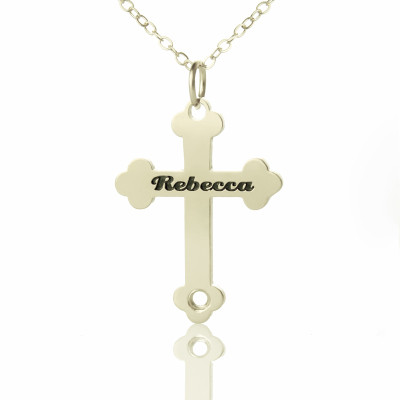 Silver Rebecca Font Cross Name Necklace - All Birthstone™
