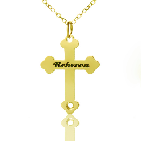 18ct Gold Plated 925 Silver Rebecca Font Cross Name Necklace - All Birthstone™