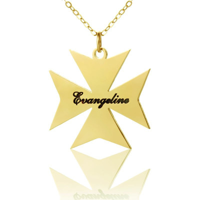 Gold Plated 925 Silver Maltese Cross Name Necklace - All Birthstone™