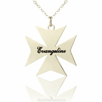 Silver Maltese Cross Name Necklace - All Birthstone™