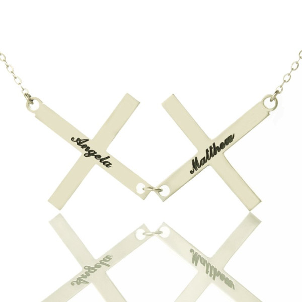 Silver Greece Double Cross Name Necklace - All Birthstone™