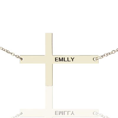 Engraved Silver Latin Cross Name Necklace 1.6" - All Birthstone™