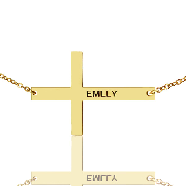 18ct Gold Plated Silver Latin Cross Necklace Engraved Name 1.25" - All Birthstone™