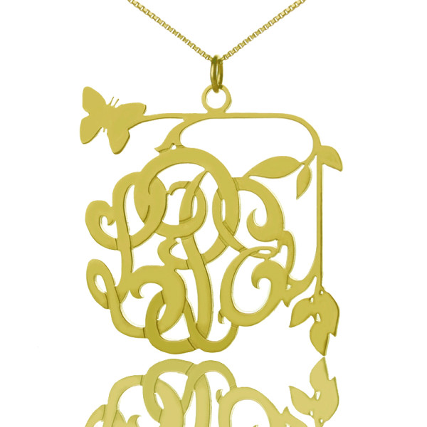 Vines  Butterfly Monogram Initial Necklace 18ct Gold Plated - All Birthstone™