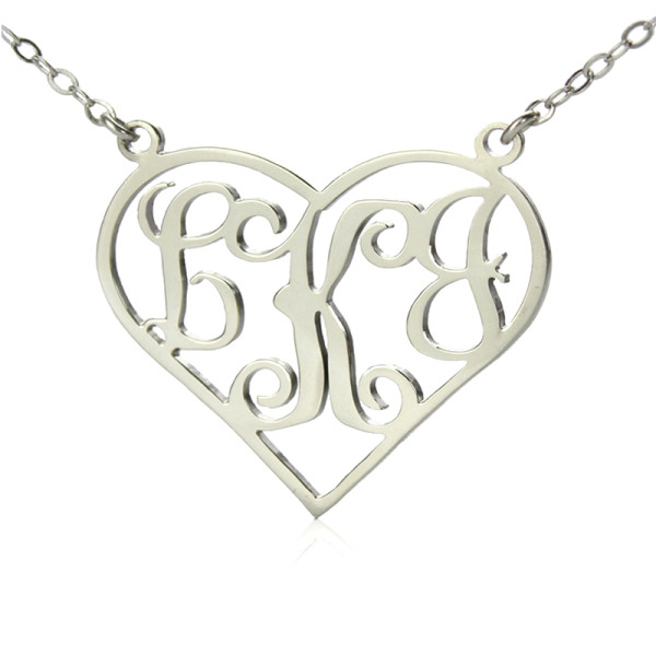 Solid White Gold Initial Monogram Personalised Heart Necklace - All Birthstone™