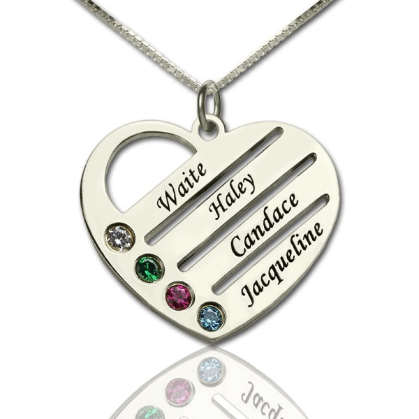 Personalised Mothers Heart Necklace Gift with Birthstone  Name  - All Birthstone™