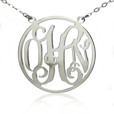Circle 18ct Solid White Gold Initial Monogram Name Necklace - All Birthstone™