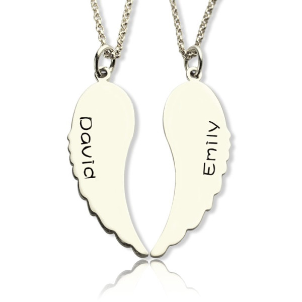 Custom Cute His and Her Angel Wings Necklaces Set Silver - All Birthstone™