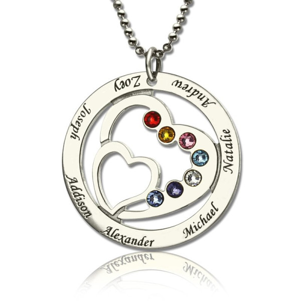 Personalised Heart in Heart Birthstone Name Necklace Silver  - All Birthstone™