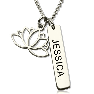 Yoga Necklace Lotus Flower Name Tag Sterling Silver - All Birthstone™