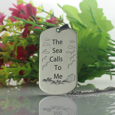 Man's Dog Tag Ocean Theme Name Necklace - All Birthstone™