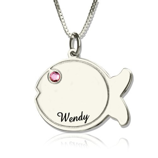 Fish Necklace Engraved Name Sterling Silver - All Birthstone™