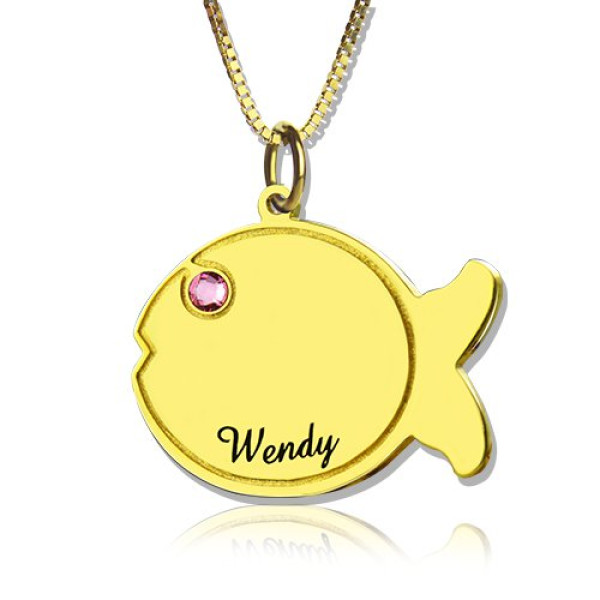 Kids Fish Name Necklace 18ct Gold Plated - All Birthstone™