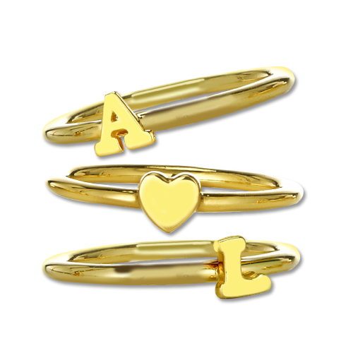 Stackable Initial Ring 18ct Gold Plated - All Birthstone™