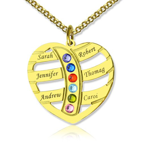 Mothers Necklace With Children Names  Birthstones 18ct Gold Plated  - All Birthstone™