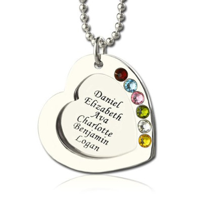 Heart Family Necklace With Birthstone Sterling Silver  - All Birthstone™