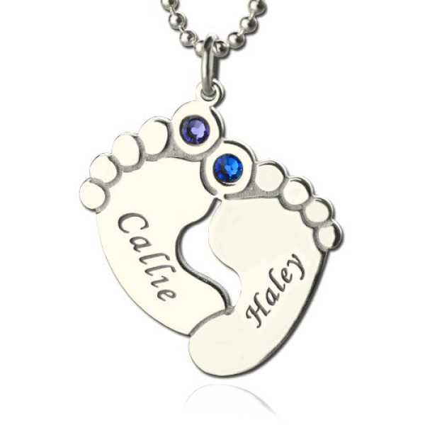 Personalzied Baby Feet Name Necklace with Birthstone Silver  - All Birthstone™
