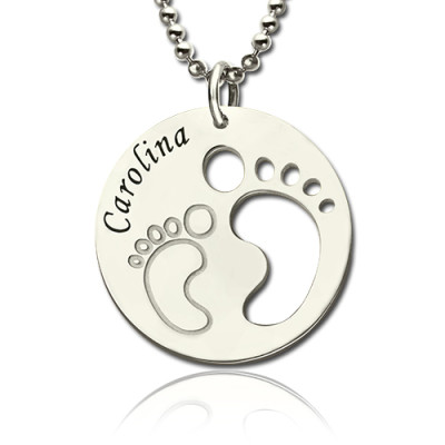 Baby Footprint Name Pendant Sterling Silver - All Birthstone™