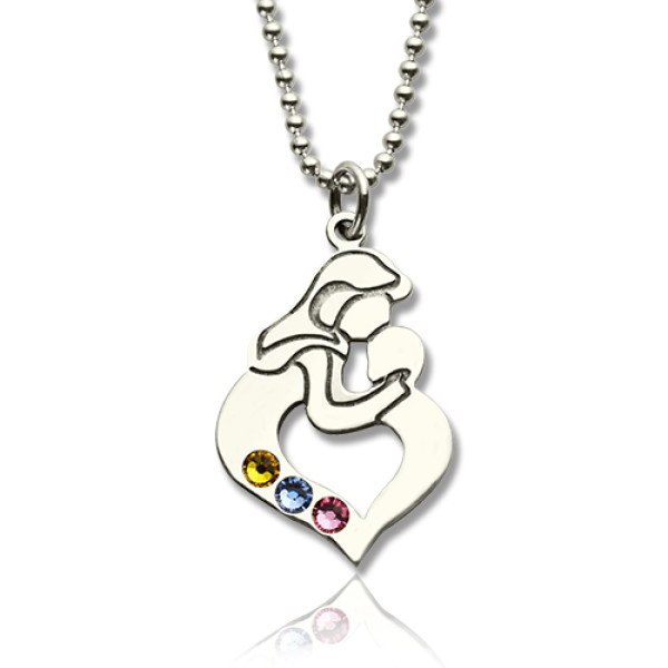 Personalised Mother Child Necklace with Birthstone Silver  - All Birthstone™