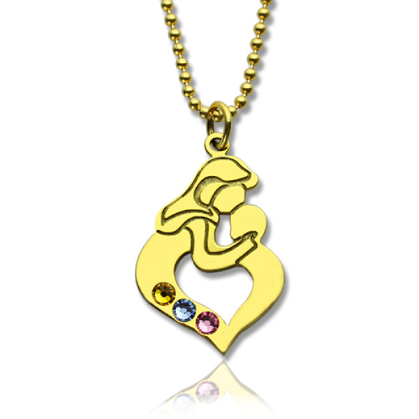 Personalised Mother Child Necklace with Birthstone Gold Plated Silver  - All Birthstone™