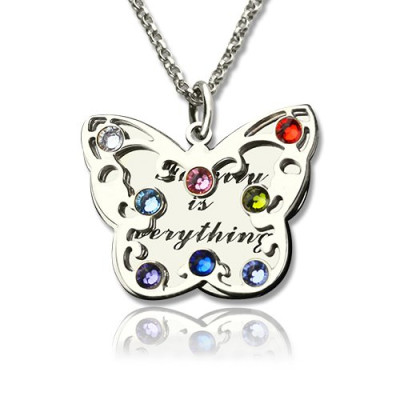 Personalised Birthstone Butterfly Necklace Sterling Silver  - All Birthstone™
