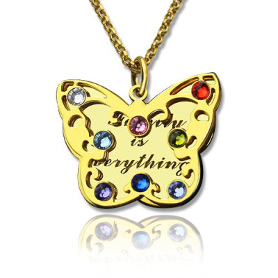 Birthstone Butterfly Necklace 18ct Gold Plated  - All Birthstone™