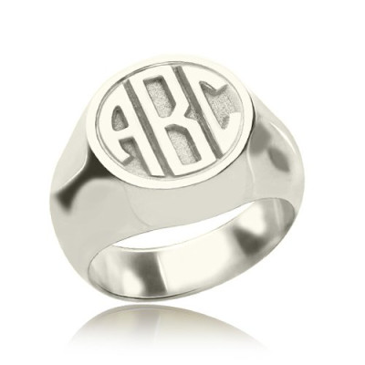 Personalised Signet Ring with Block Monogram Sterling Silver - All Birthstone™