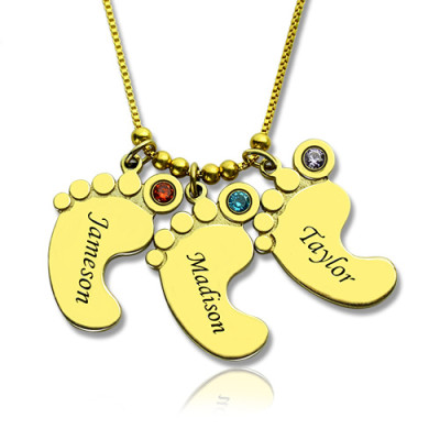 Mother Pendant Baby Feet Necklace 18ct Gold Plated - All Birthstone™