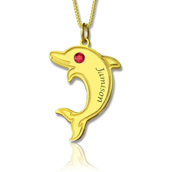 Dolphin Pendant Necklace with Birthstone  Name 18ct Gold Plated  - All Birthstone™