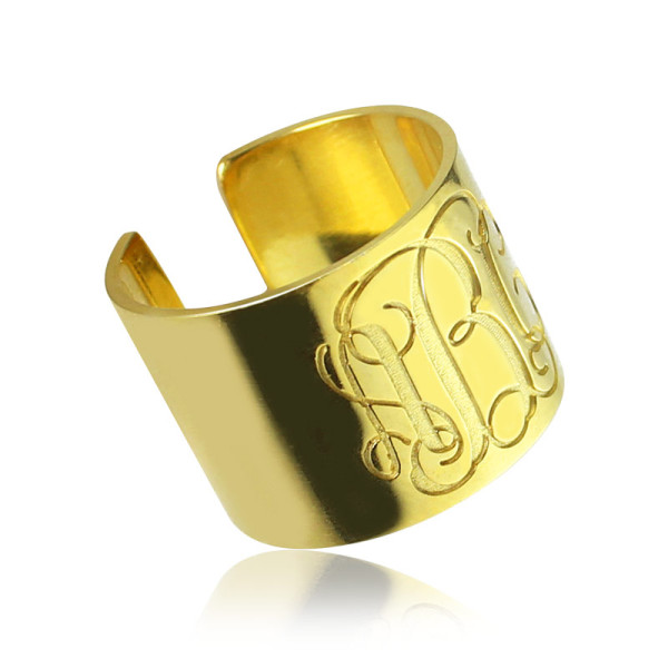Script Monogram Cuff Ring Gifts 18ct Gold Plated - All Birthstone™