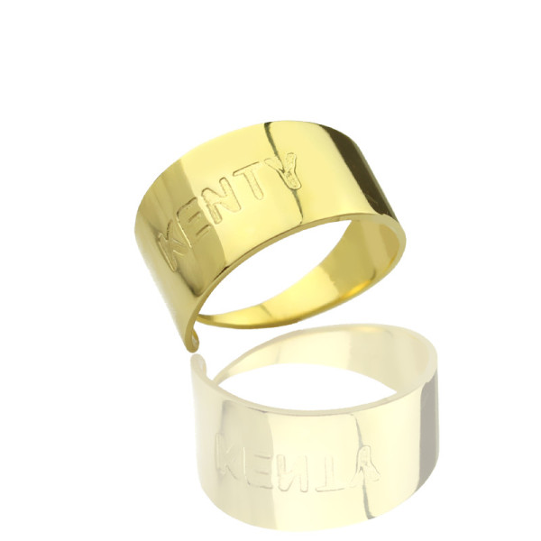 18ct Gold Plated Name Engraved Cuff Rings - All Birthstone™