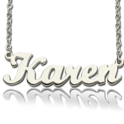 Solid 18ct White Gold Plated Karen Style Name Necklace - All Birthstone™