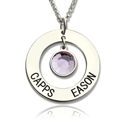 Personalised Circle Name Pendant With Birthstone Silver  - All Birthstone™